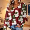 Women's V-Neck Long Sleeve Christmas Print Lightweight Blouse for Spring and Summer