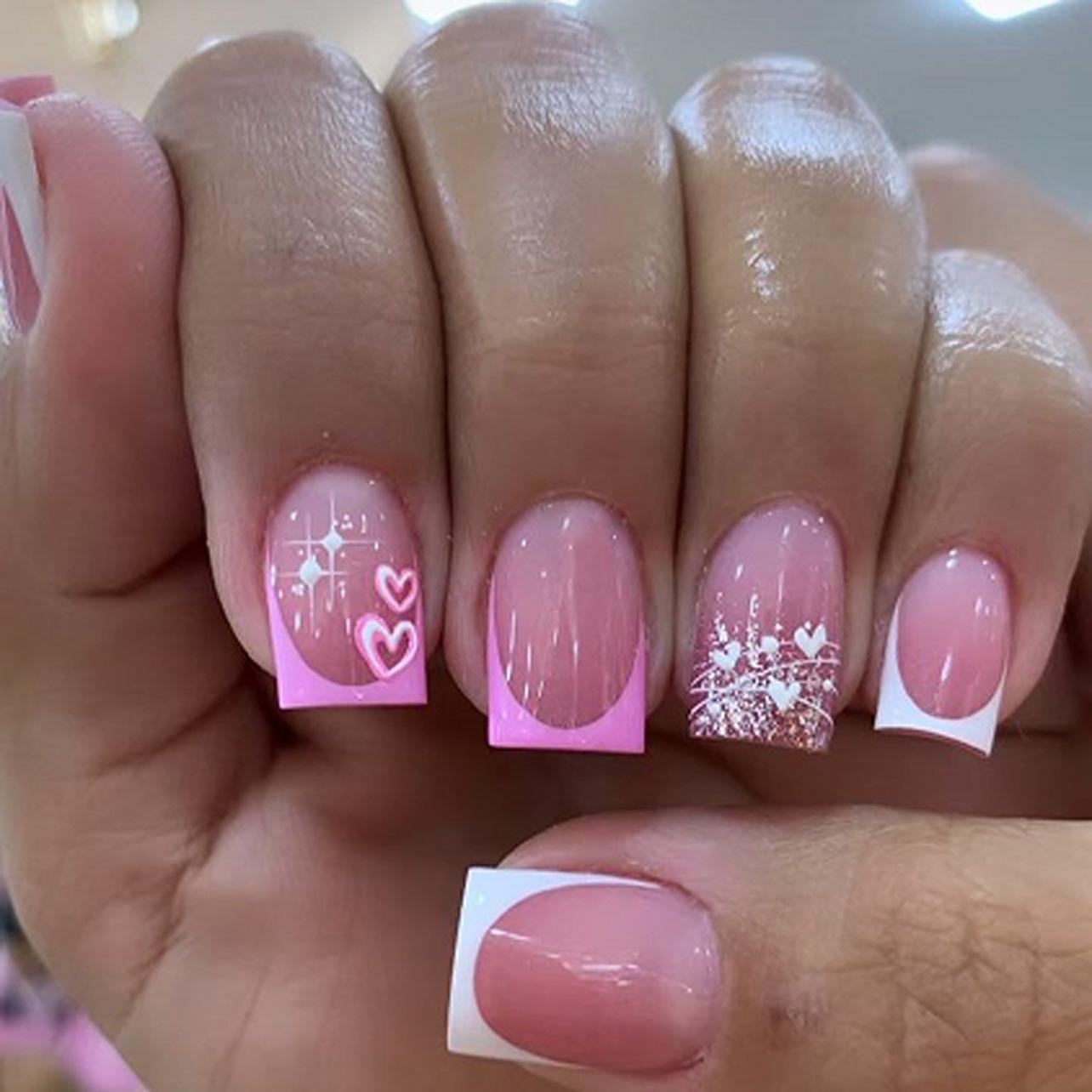 French rose red wearing nail medium and short square nail piece nail art hot-selling glitter gradual change love fake nails