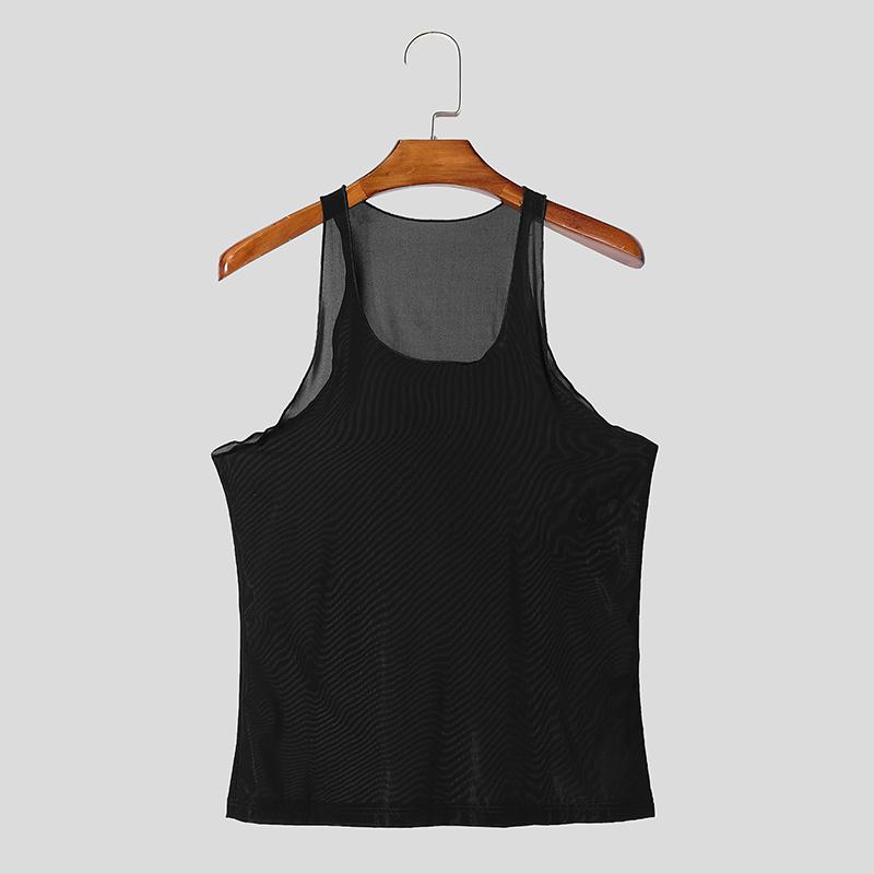 

INCERUN Men Sleeveless Low Cut Strap See Through Mesh Sheer Skinny Tank Tops S чорний