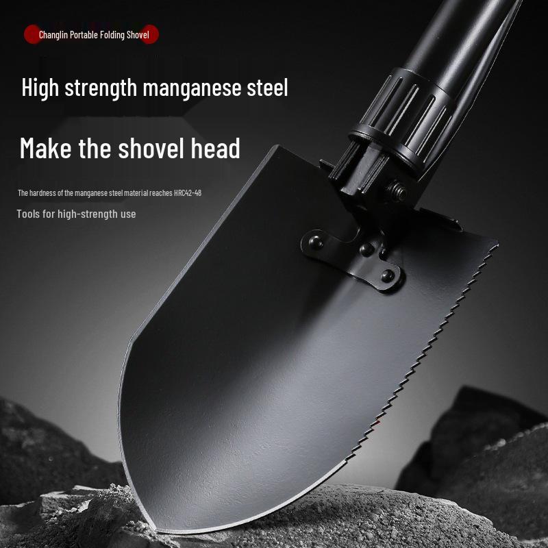 Changlin 502 Black Manganese Steel Large Portable Combat Shovel with Three-Fold Handle, Multi-Functional Outdoor Entrenching Tool.