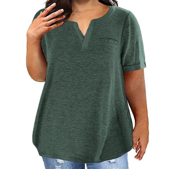 Dame T-skjorte V-hals Kort erm Topper med Brystlommer Ensfarget Casual Løs passform T-skjorte Hverdagsbruk