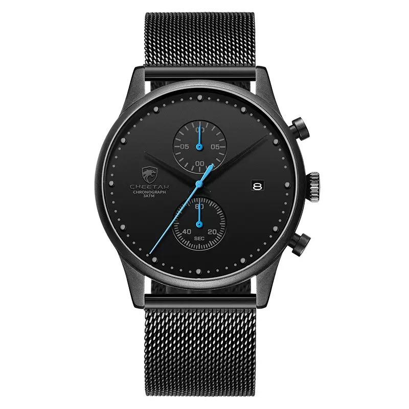 CalmTick Fashion Business Pointer Quartz Watch with Stopwatch Luminous Waterproof Metal Strap