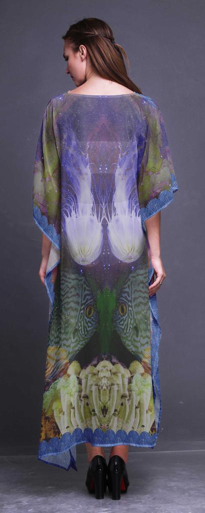 Phagun Clown Fish & Shell Ocean Ladies Kaftan Holiday Loungewear Maxi Dress Beach