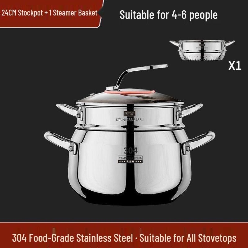 304 Stainless Steel Three-Layer Deep Soup Pot for Induction and Gas Stoves - Ideal for Baby Bottles, Stock, and Porridge.