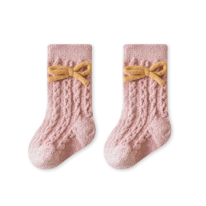 

Baby Socks Solid Cotton Soft Long Princess Socks Plugging And Thickening with Cute Bow Boy Girls Stretchy Warm Cozy Casual Socks XS