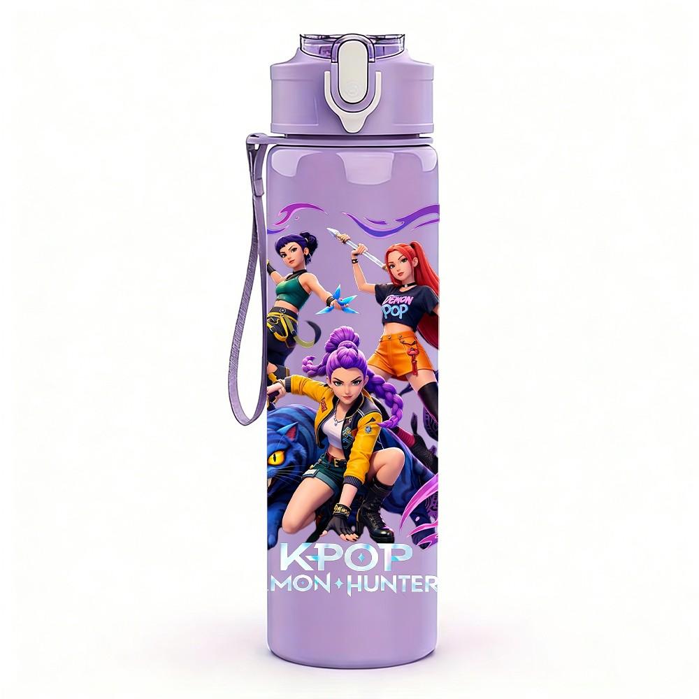 1PC Anime Fight Character Pattern 750ml Color Plastic Sports Water Bottle Leakproof Flip Straw Lid Suitable for Sports Office Home Use
