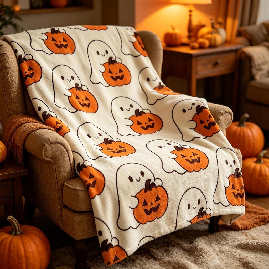 Halloween Pumpkin Throw Blanket for Holiday Decoration and Cozy Warmth