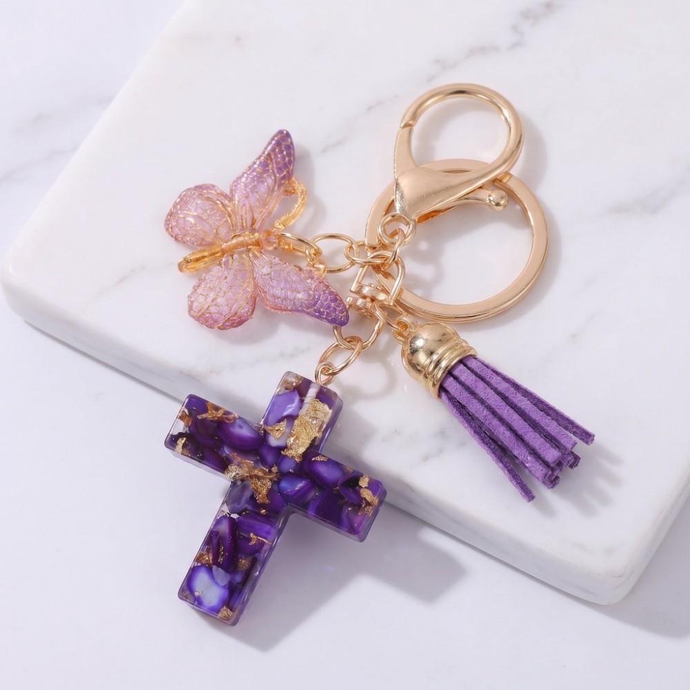 Resin Cross Pendant Keychain Sequin Bag Hanging Fashion Butterfly Keychain Key Decor