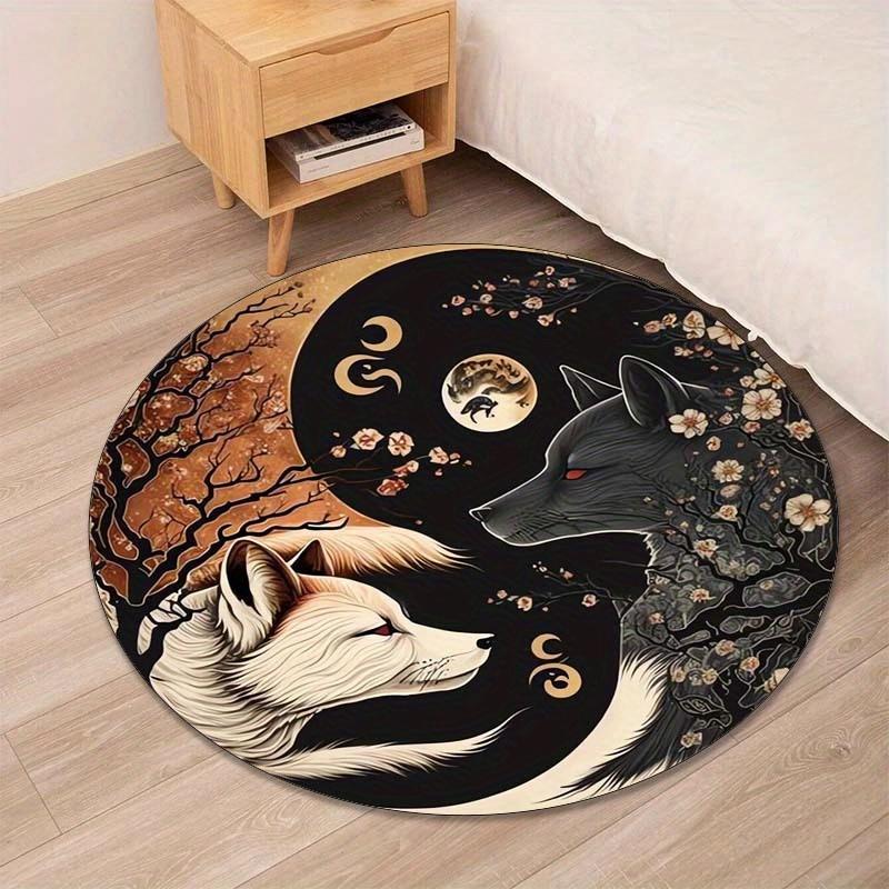 Mystic Wolf Animal Round Area Rug Non Slip Floor Mat Aesthetic Room Decor Art Design Living Room Home Carpet Washable