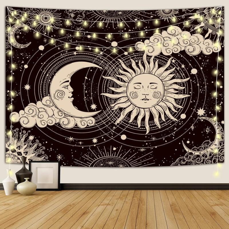 VIKAMA Sun Moon Stars Mandala Tapestry Bohemian Style Cosmic Nebula Retro Mysterious Style Living Room Room Decoration