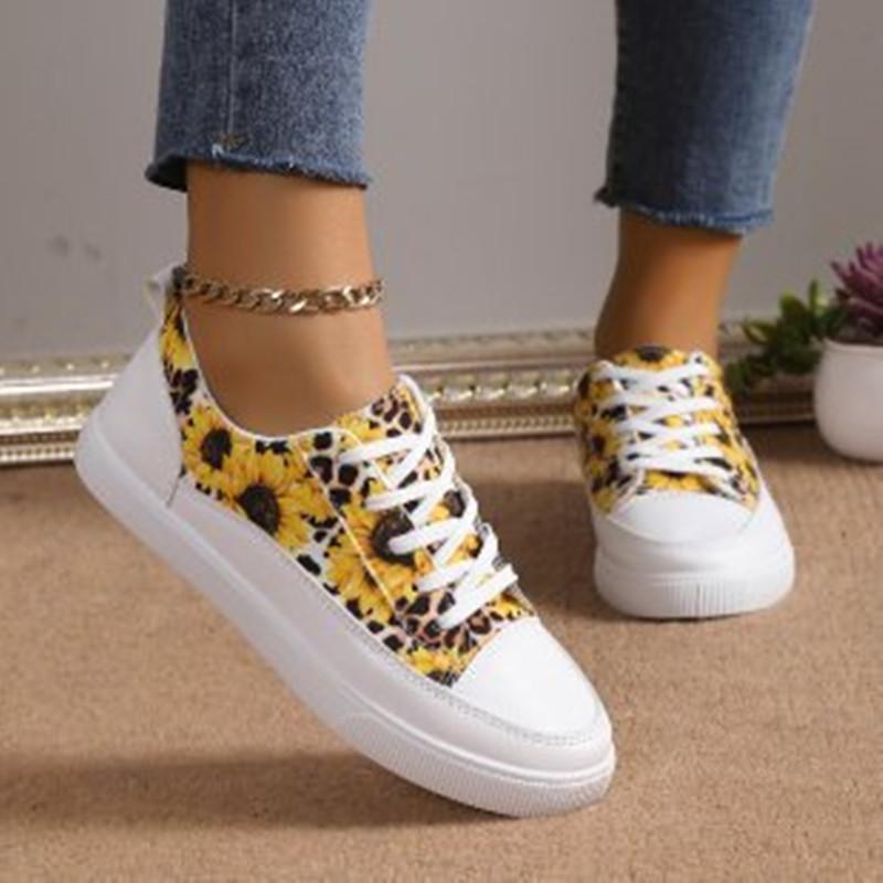 

Обувь весна-осень Туфли с принтом Дышащие Низкие Ботинки на Шнуровке Большие Размеры Женские Туфли Плоская Подошва 35 жёлтый