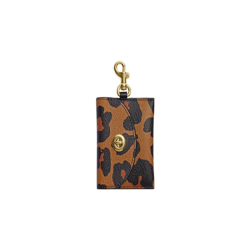 

COACH Card Case 10 leopard print turnlock closure coated canvas and smooth leather business card holder card holder mini women s brown black чорний