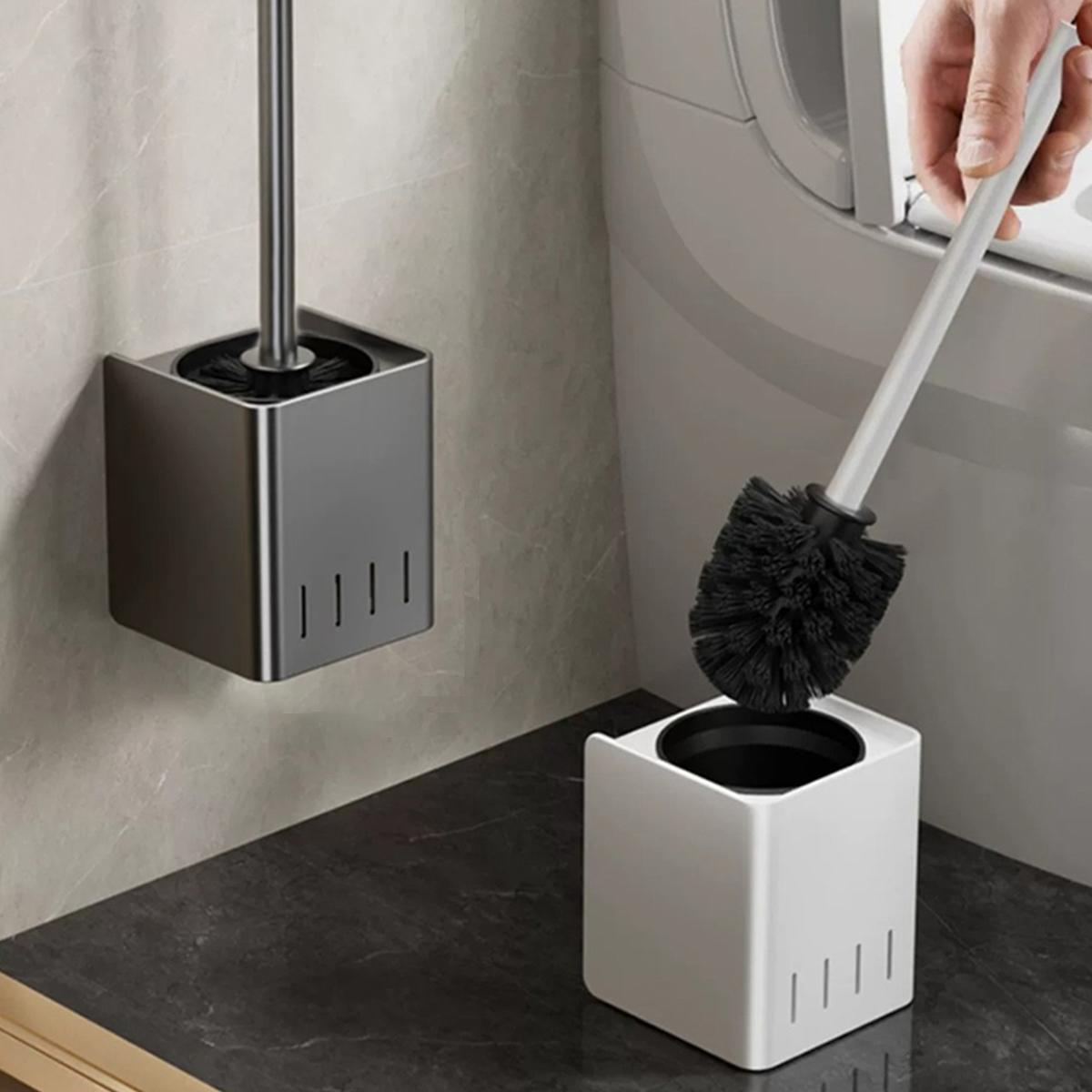 Bathroom Toilet Brush Holder Cleaning Tools Space Aluminum Wall Mounted No Drill Vertical Toilet Brush Bathroom Accessories