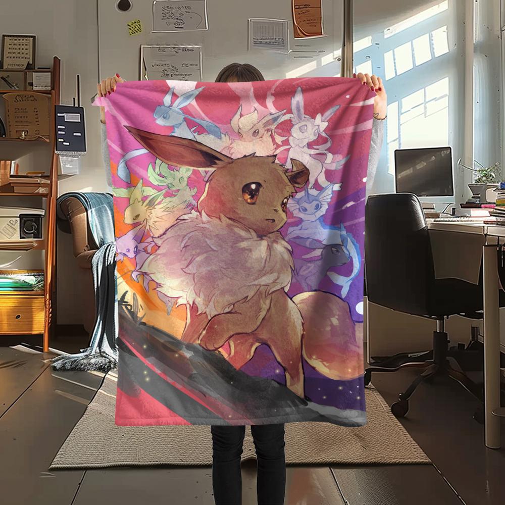 Coperta di Flanella con Fantasia Pokémon Eevee, Alta Qualità, Confortevole per Tutte le Stagioni, Decorazione per la Casa, Calore e Comfort, Perfetta per Regali.