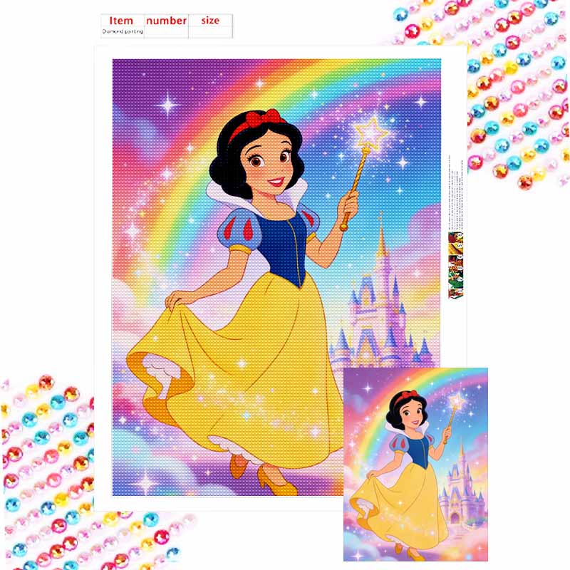 Disney 5D DIY Full Circle Diamond Painting Kit Snow White Castle Rainbow Sparkle Home Decor Gift Round 20x30cm