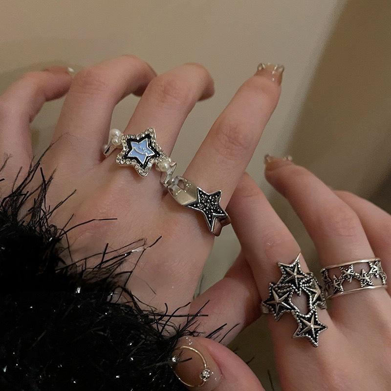 Fashionable Punk Pentagram Geometric Star Adjustable Ring Neutral Retro Irregular Creative Daily Jewelry Gift