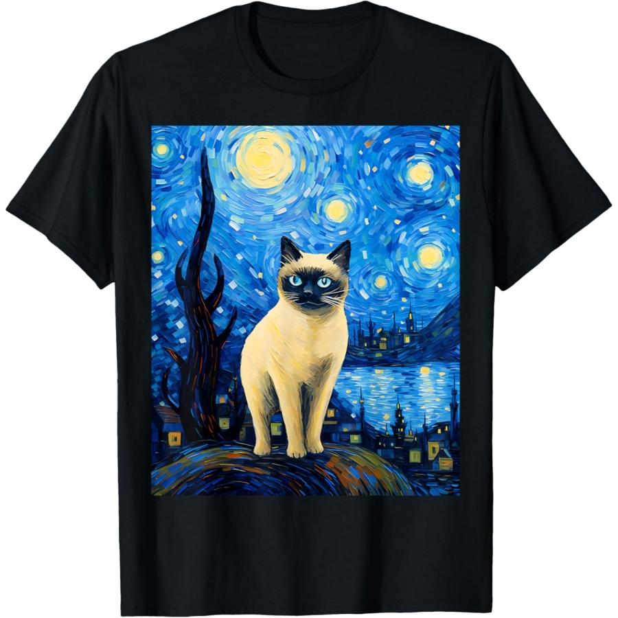 Surreal Starry Night Siamese Cat T-Shirt(1) S