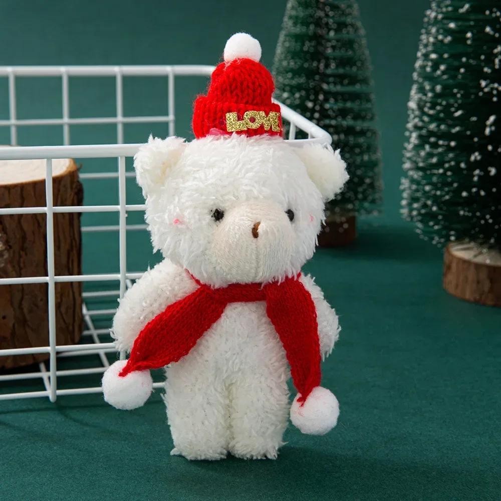 Non-Toxic Mini Christmas Bear Doll Plush Bear Gift Clothing Bag Keychain Pendants Baking Decoration Christmas Drop Ornaments Kid Xmas Gift