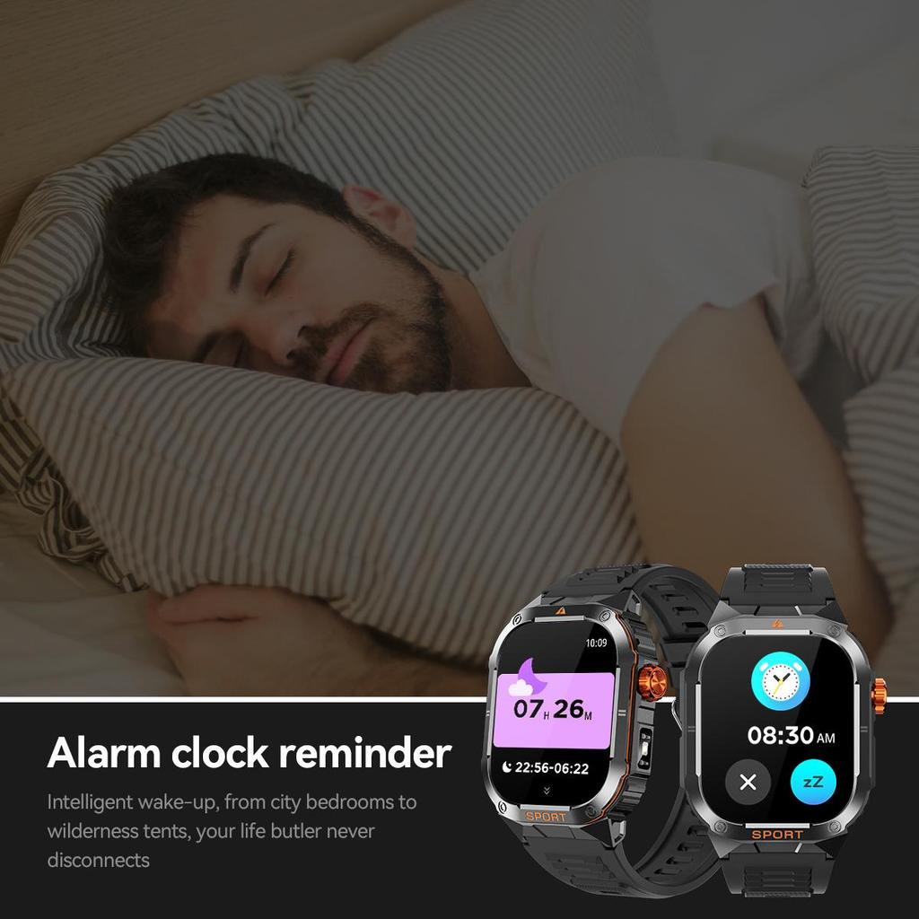 QTLLBT Ceas inteligent militar cu apel Bluetooth, rezistent la apă IP67, monitor de ritm cardiac și tensiune arterială, monitor de fitness și pedometru bărbați femei