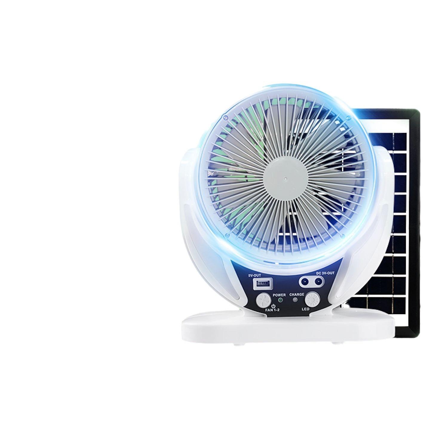 

Портативный солнечный вентилятор, перезаряжаемый солнечный вентилятор для кемпинга со светодиодной лампой и USB-портами, охлаждающий воздушный вентилятор для домашнего офиса
