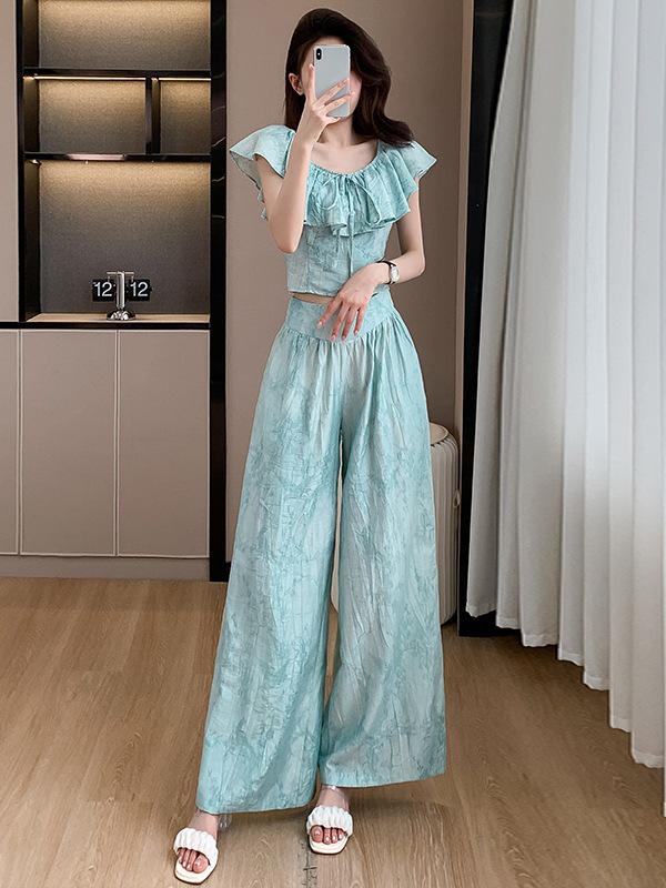 

Mint Mambo Ruffle Top & High-Waist Wide-Leg Pants Set Medium