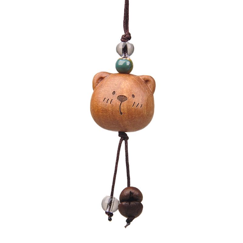 Peach Wood Coffee Bean Teddy Bear Heart Handbag Charm Pendant Keychain