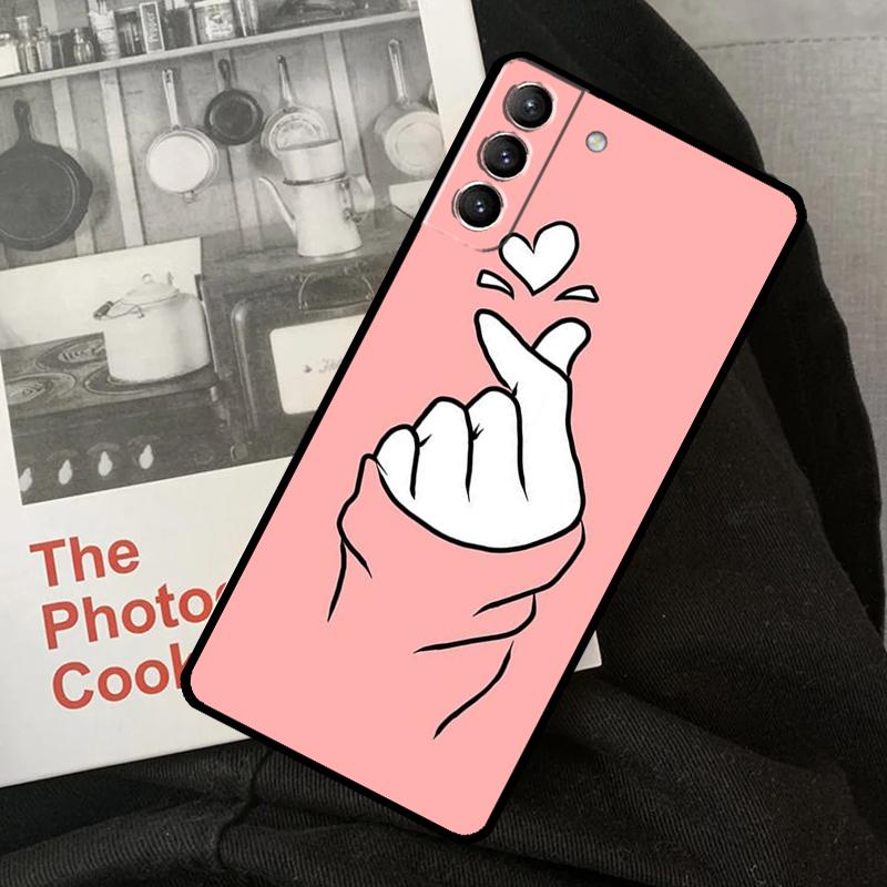 Korean Finger Heart Love Phone Case For Samsung Galaxy S24 Ultra S22 S23 S20 S21 S24 FE S9 S10 Plus Note 10 20 Ultra