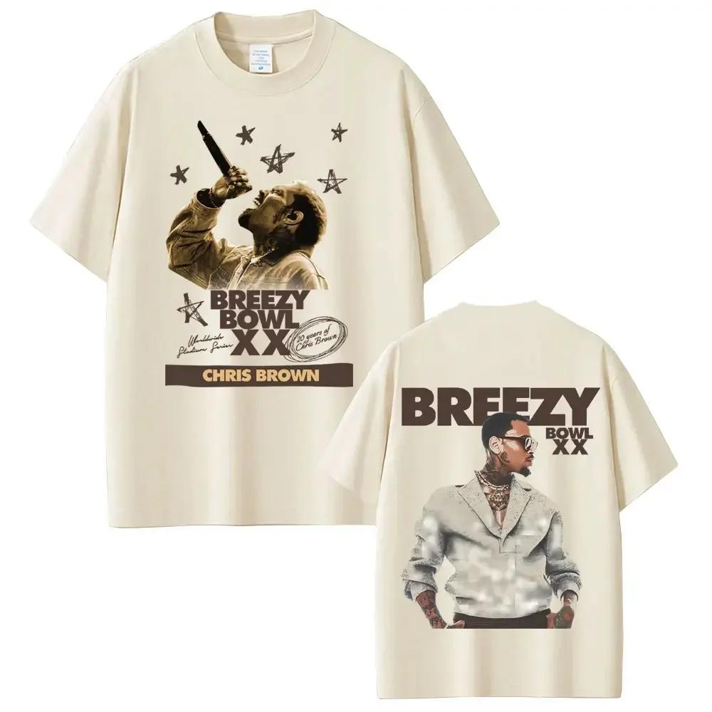 Chris Brown Graphic Tshirt Breezy Bowl Xx Tour T Shirts Unisex Wounisex Fashion Hip Hop Vintage Short Sleeve Oversized Tshirts Blac