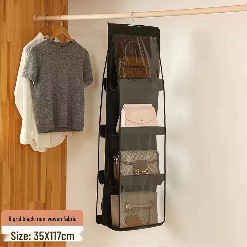 Double-Sided Hanging Organizer with Multi-Layer Storage for Bags - Dustproof and Foldable Leather Design