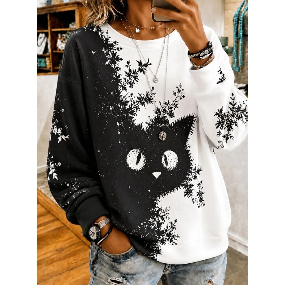 Tops for Women Halloween Print  Round Neck Long Sleeve T-shirt Fall Casual Slim Pullover Women's Long Sleeve Top