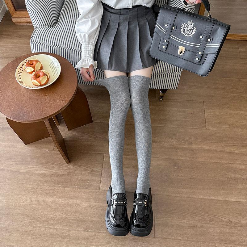 Knee Socks Children'S Black Thin Leg Stockings Ins Spring And Autumn Outer Wear Japanese College Style Solid Color Versatile Jk Socks