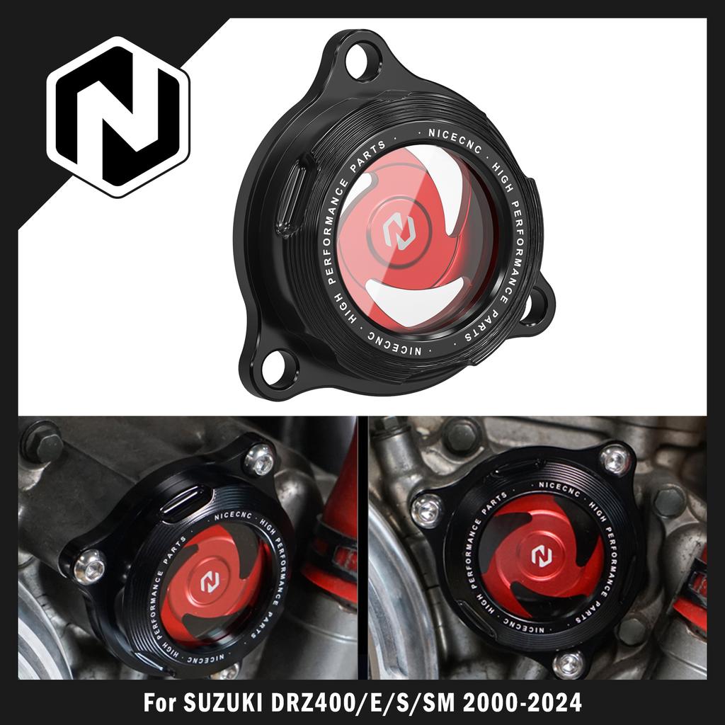 NICECNC For Suzuki DRZ400 DRZ400E DRZ400S DRZ400SM 2000-2024 DR-Z 400 400E 400S 400SM Transparent Engine Oil Filter Cap Cover