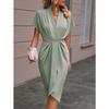 women's Satin V Neck Batwing Short Sleeve Twist Front Wrap Midi Dress Elegant Party Cocktail Dress