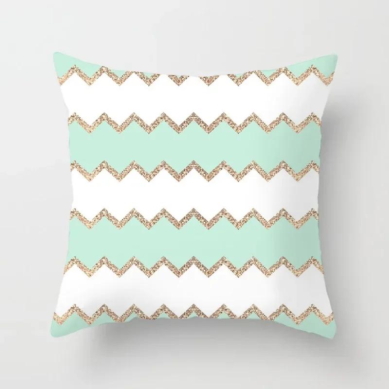 Mint Green Geometric Printed Pattern Cushion Cover for Home Living Room Sofa Decoration Square with Polyester Pillowcase