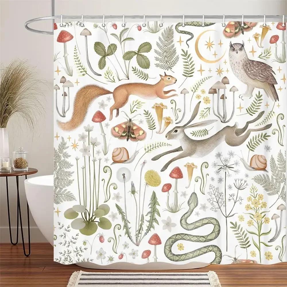 

Fairy Village Forest Shower Curtain, Home Bathroom Decoration Woodland Wildlife Pattern Shower Curtain With Hook W60H190(CM)-1 Pcs