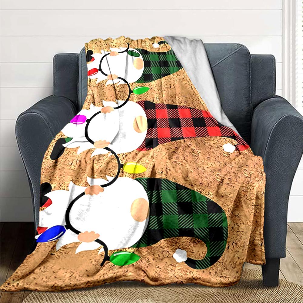 1Pc Christmas Gnome Trio Blanket Soft Throw Blanket For Home Bedroom Bed Sofa Travel Office Solid Christmas Blanket