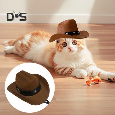 Pet Cowboy Hat Nastavitelný mini kočičí kovbojský kostým s řemínkem na Halloweenské vánoční večírky
