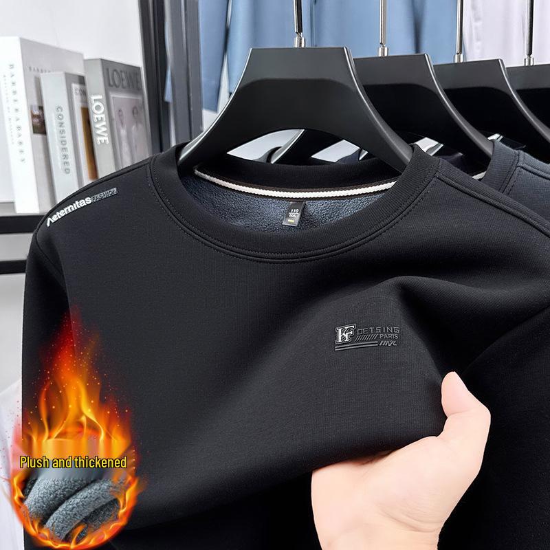 2025 Winter Men s Fleece Pullover Sweatshirt, Thickened Round Neck Long-Sleeve Base Layer XXL