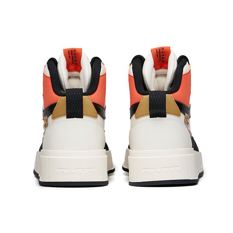 New Anta Life Collection Cushioning Wear Resistant High Top Skateboard Shoes Men's White Black Orange 912138011-4
