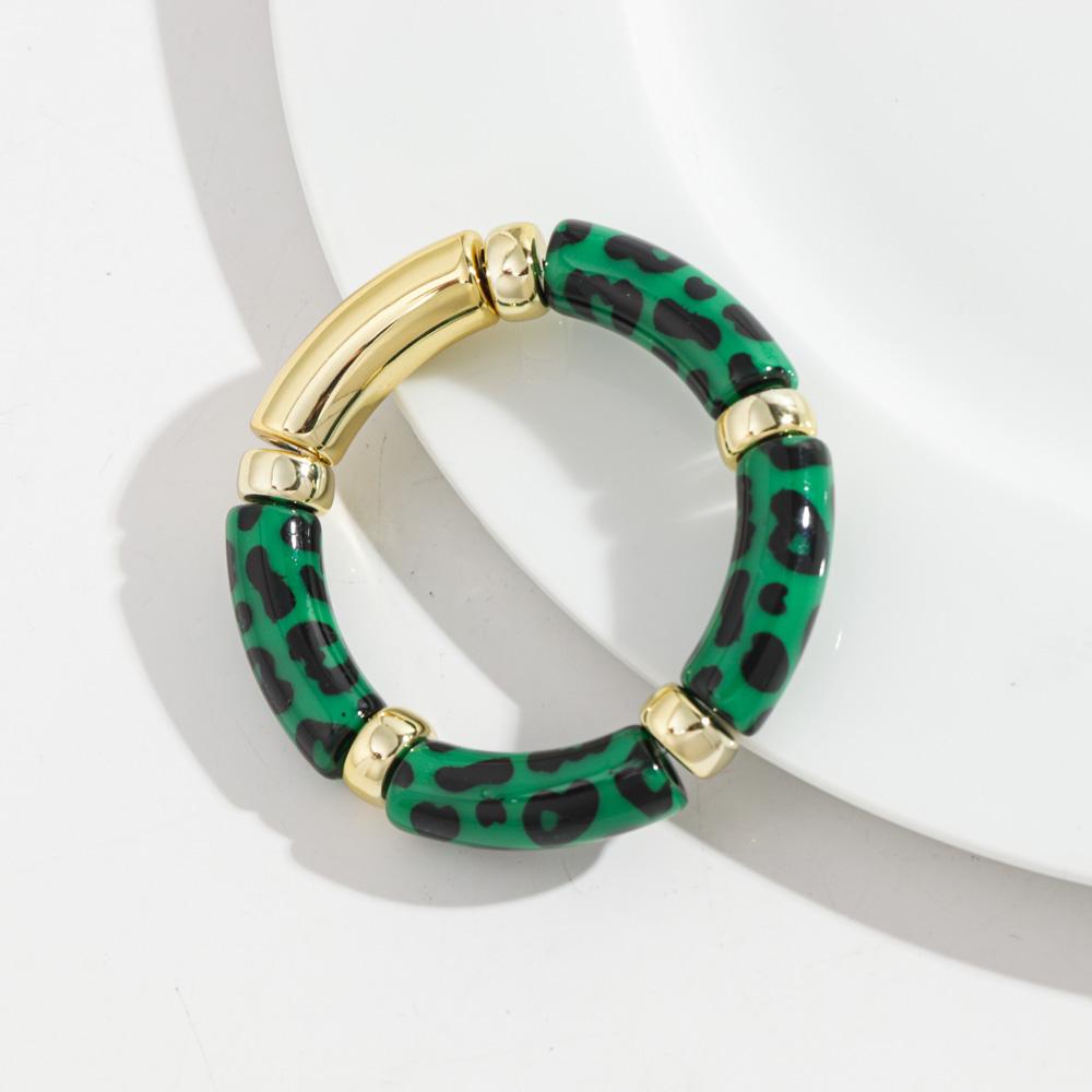Leopard Colorful Bamboo Curved Tube Bracelets for Women Men Punk Resin Thick Beaded Elastic Stackable Bangles Retro Jewelry Gift