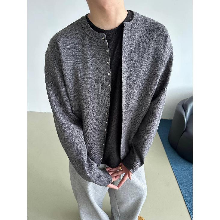 

Осень и зима новый мужской кардиган свитер американский ретро повседневный свободный стиль круглый вырез свитер мужской однотонный цвет пальто 3XL темно-серого