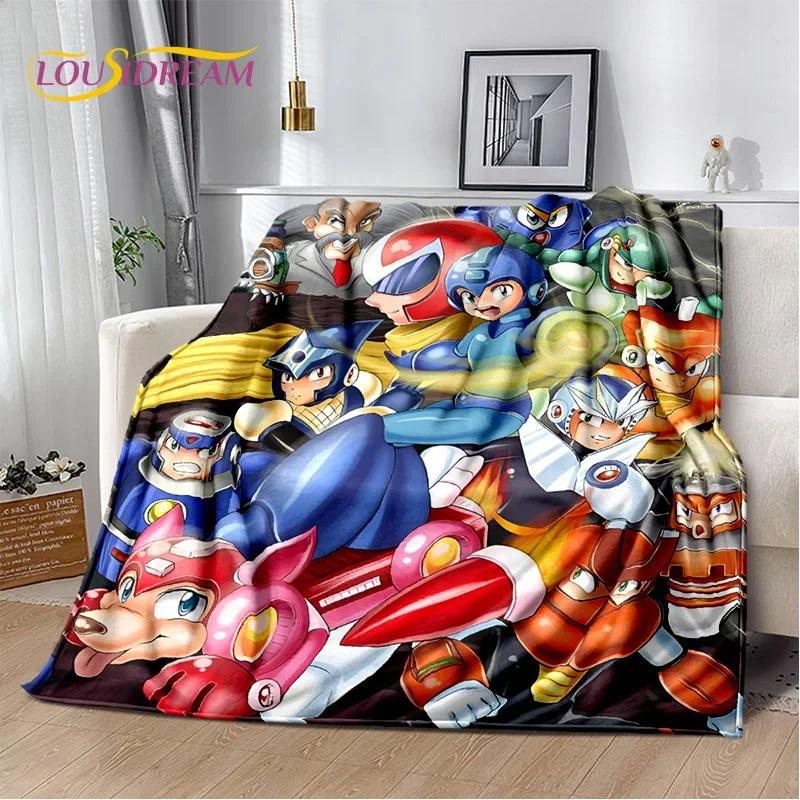 Retro Cartoon Rockman Mega Man Game Soft Flannel Blanket for Beds Bedroom Sofa Picnic,Throw Blanket for Outdoor Leisure Nap Gift