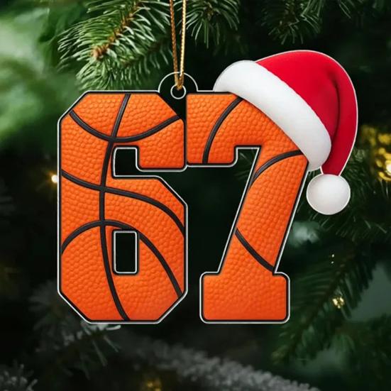 67 Sports Ornaments Novelty Six Seven Christmas Tree Ornament with Sports Ball Theme 2D Acrylic Slang Hanging Decoration for Sport Lovers Teens