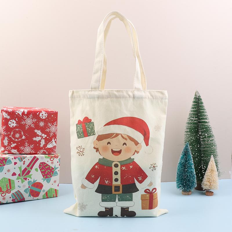 Christmas Gift Bags Cartoon Santa Claus Elk Christmas Tree Tote Canvas Bag Large Capacity Holiday Shopping Bag Happy New Year