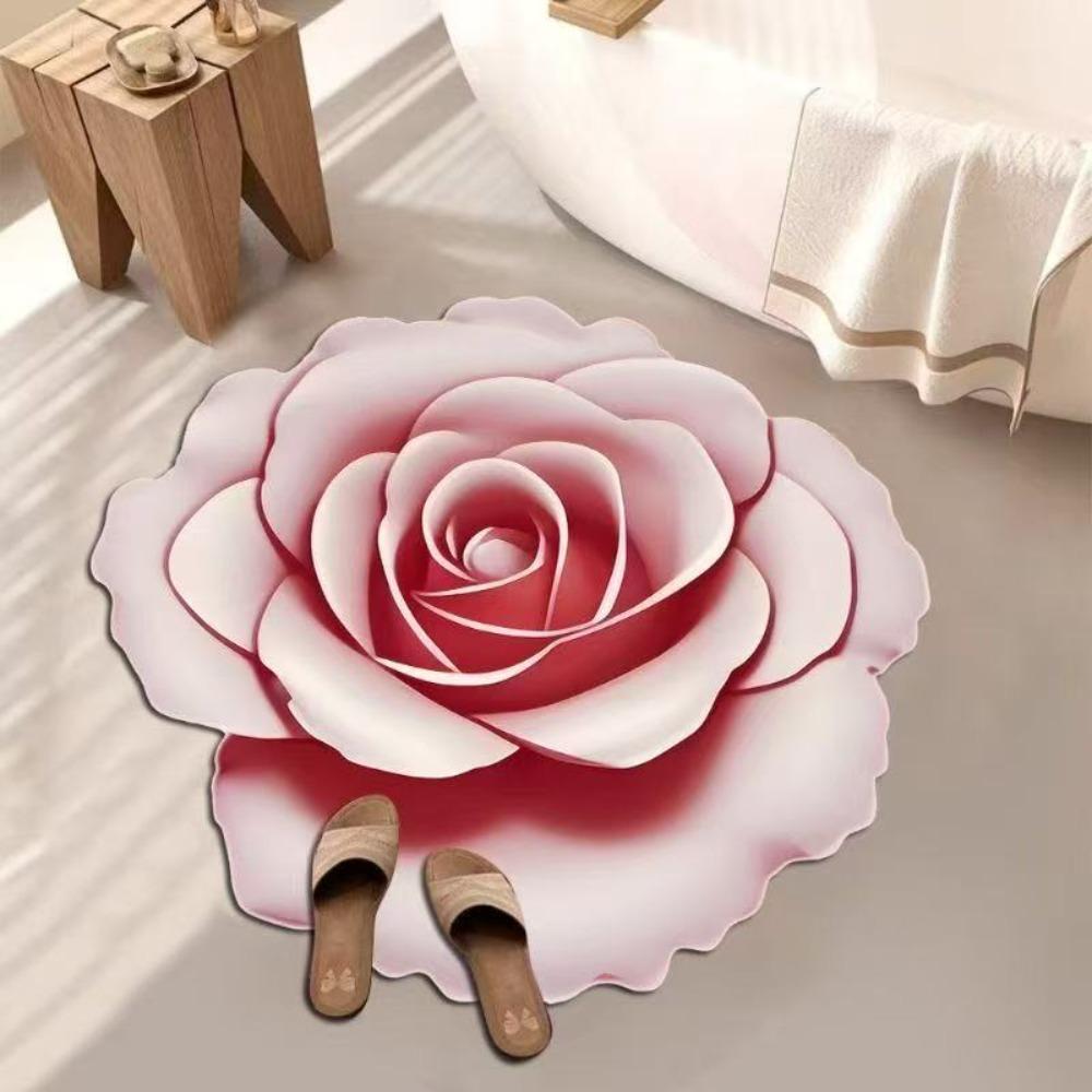 Durable Special-shaped Flower Carpet Soft Non-slip Bathroom Floor Mat Absorbent Rose Floor Mat for Living Room Tea Table Bedside