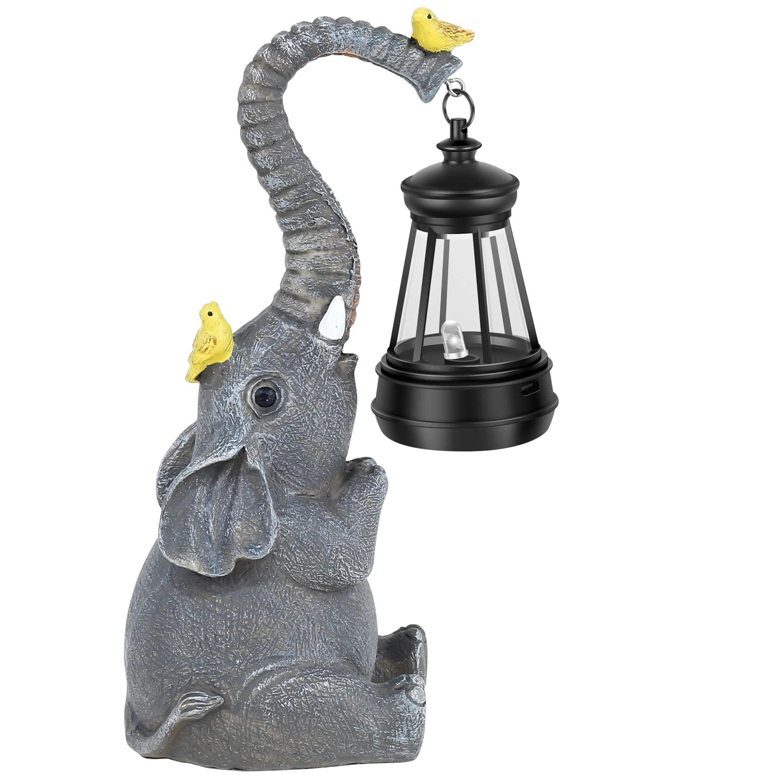 Resin Elephant Statue Solar Elephant Garden Statue Lights Waterproof Outdoor Decor Lights Retro Desktop Craft Decorative Lights