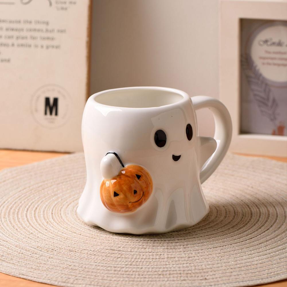 600ML Cute Ghost Water Cup Halloween Pumpkin Ghost Face Ceramic Mug Couple Afternoon Tea Coffee Cup Drinking Set Halloween Gifts