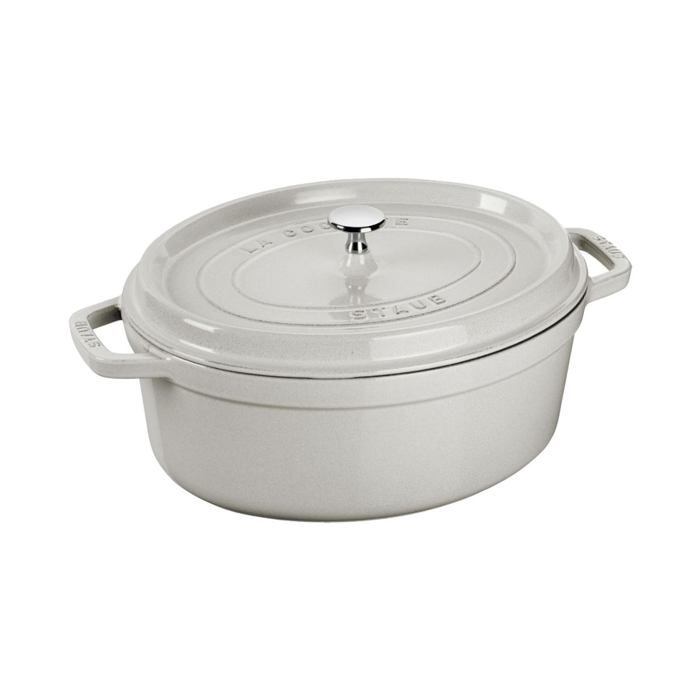 Cocotte - STAUB - 40501-422 Ovale 27 cm Truffe Blanche - Fonte émaillée 3,2 L - Couvercle auto‑arrosant - Induction