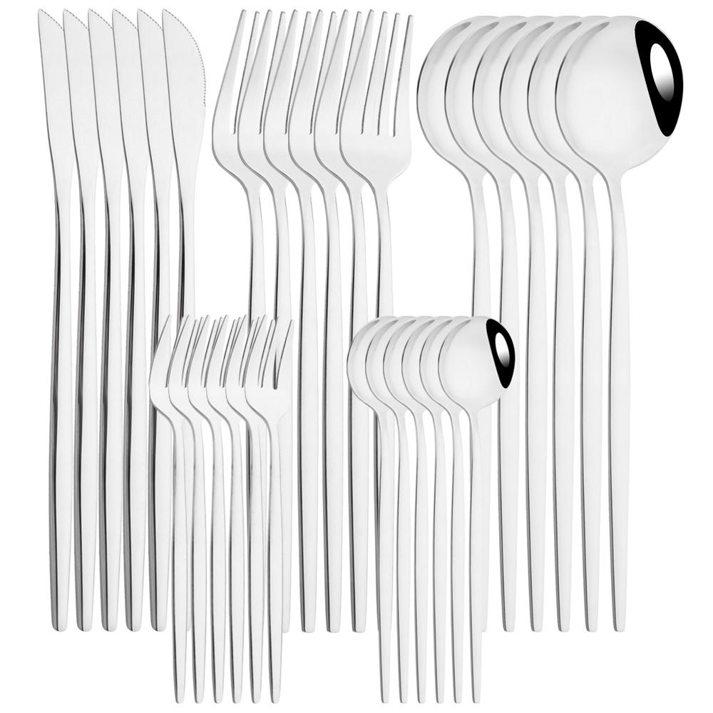 30Pcs Black Gold Cutlery Set Knife Fork Spoon Dinnerware Set Stainless Steel Cake Fork Teaspoon Tableware Party Kitchen Flatware
