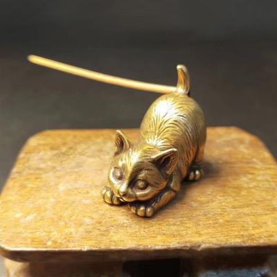 Brass Cat Figurine Small Cat Statue Incense Stick Holder Desktop Retro Mini Feline